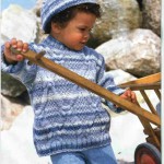 Детский вязаный меланжевый пуловер с косами и шапка